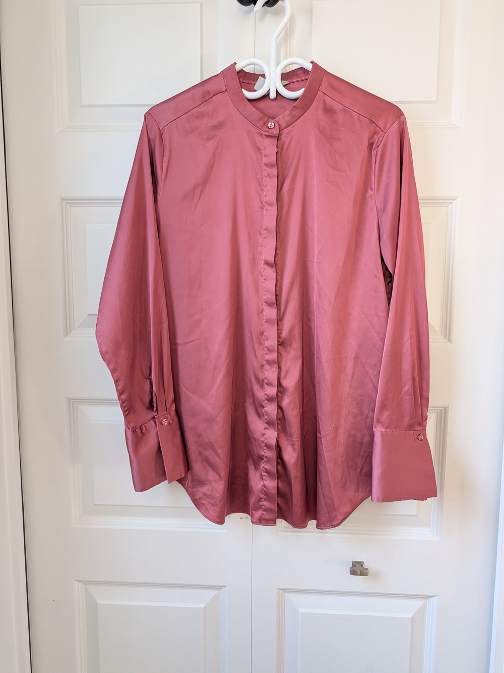H&M Men's Satin Band-Collar Shirt - Rose